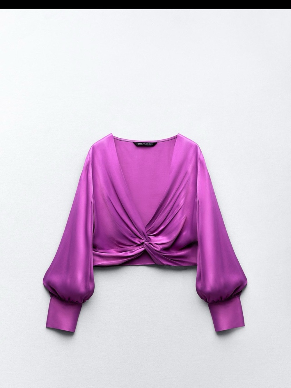 Zara new Fuchsia purple satin long sleeve crop blouse top size xs